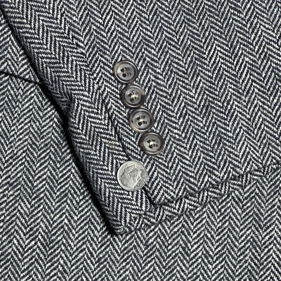 Vintage Jos A Bank Blazer Mens 44R Herringbone Tweed Wool Two Button Jacket - Picture 3 of 16